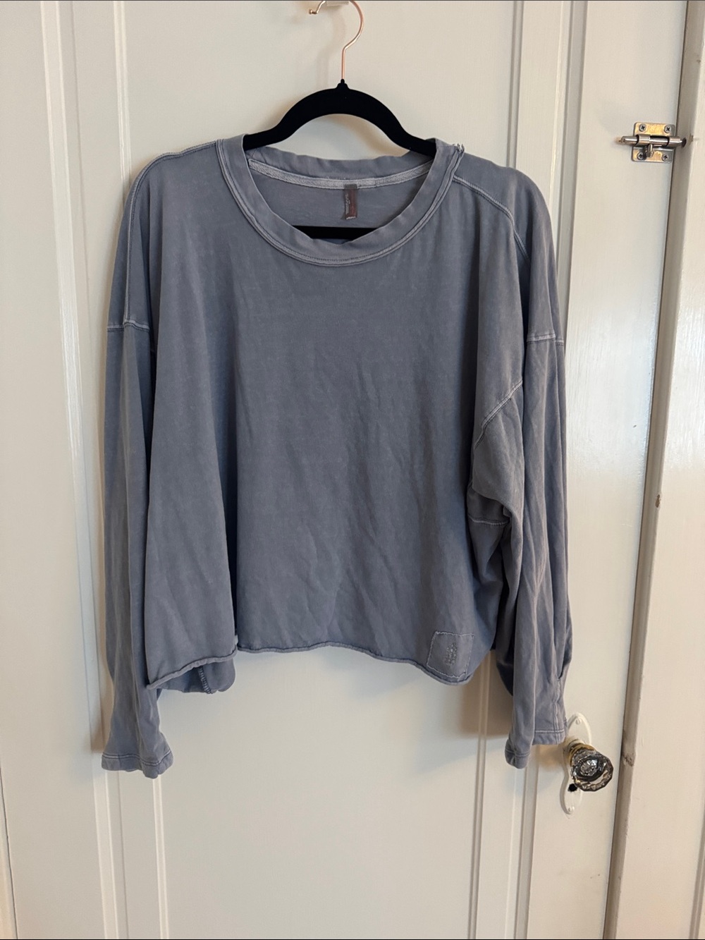 FP Movement by Free People Relaxed Crop Crewneck Long Sleeve Top Gray-Blue Slate